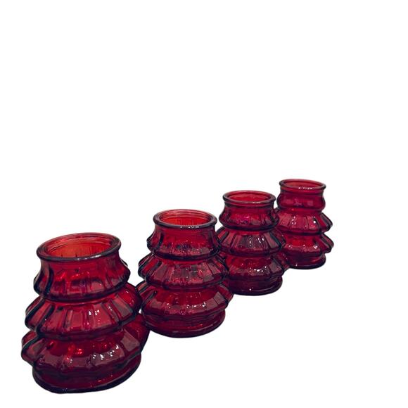 Glass Christmas Tree Shot Glasses Set of 4 Holiday Red New - Picture 4 of 16